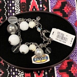 Fossil Women's Silver and White Beaded Bracelet